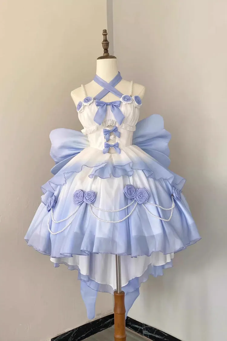 Wenkouban-Christmas Thanksgiving Gift New Year's Eve Dress party look inspos back to school dress  Gradient Bowknot Pearl Rosette Lolita Dress