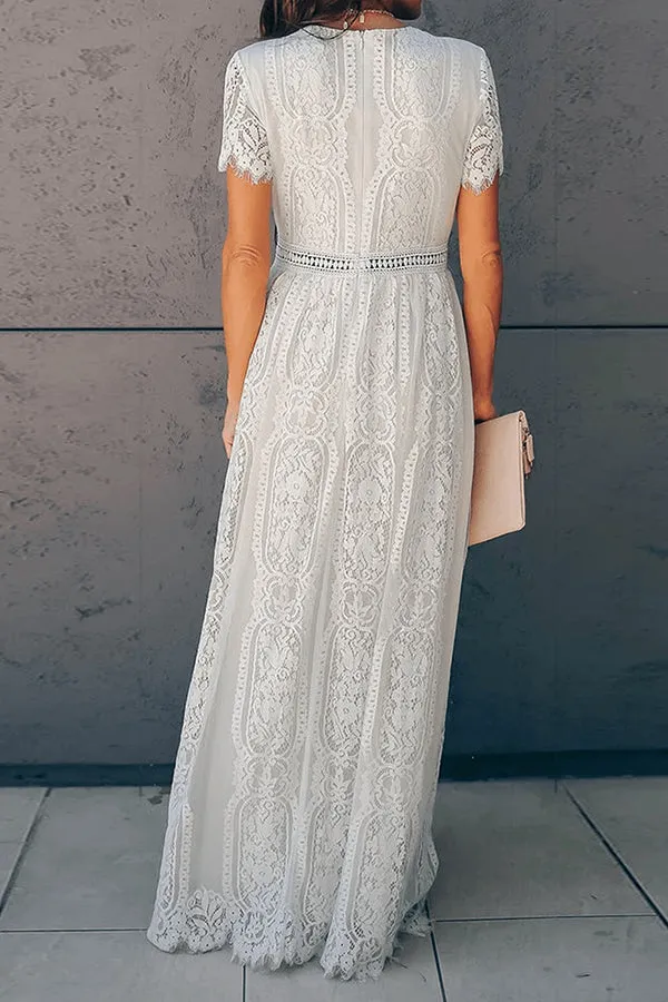 White Chic V-neck Lace Long Dress