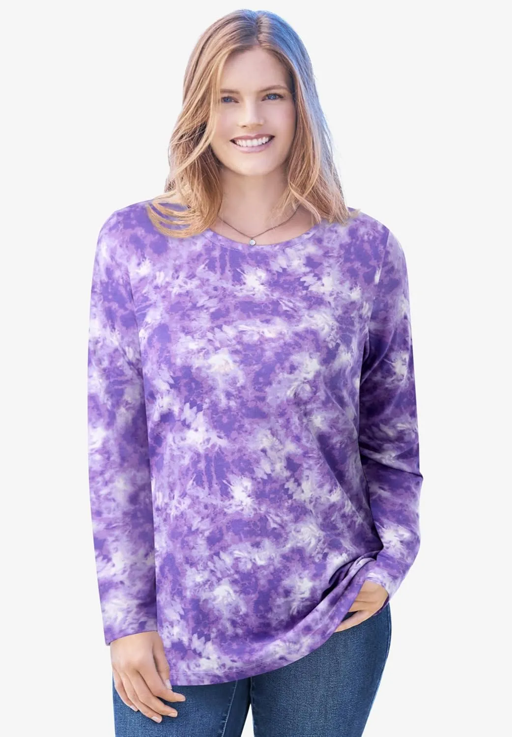 Woman Within Women's Plus Size Perfect Long-Sleeve Crewneck Tee