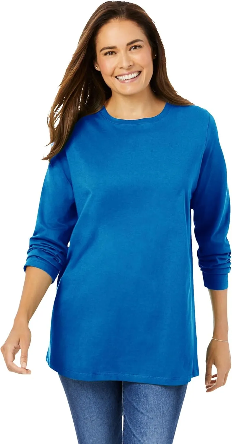 Woman Within Women's Plus Size Perfect Long-Sleeve Crewneck Tee