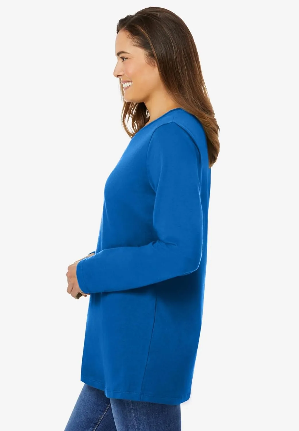 Woman Within Women's Plus Size Perfect Long-Sleeve Crewneck Tee