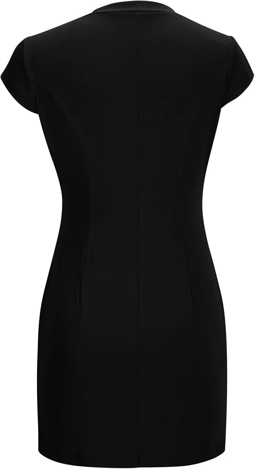 Women Bodycon Mini Dresses 2025 Summer Mock Neck Business Casual Work Dress Slimming Clubwear A-Line Party Dress