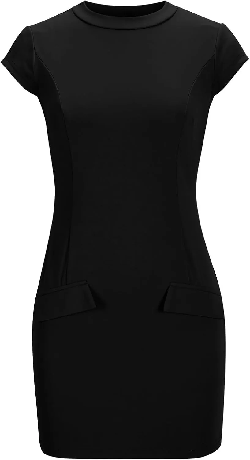 Women Bodycon Mini Dresses 2025 Summer Mock Neck Business Casual Work Dress Slimming Clubwear A-Line Party Dress
