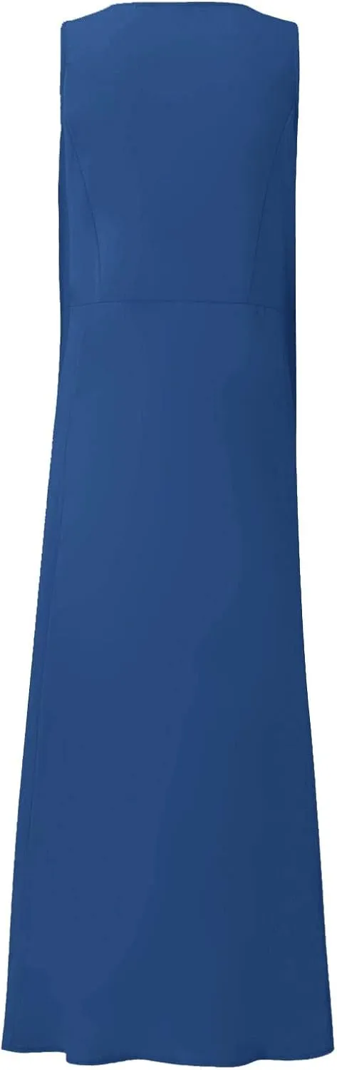 Women Casual Loose Solid Colour Sleeveless Cotton Linen Dress with Pockets Long Maxi Summer Beach Dress 2024