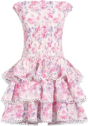 Women Floral Print Spliced Ruffles Short Dresses Strapless Sleeveless High Waist Slim Mini Dress