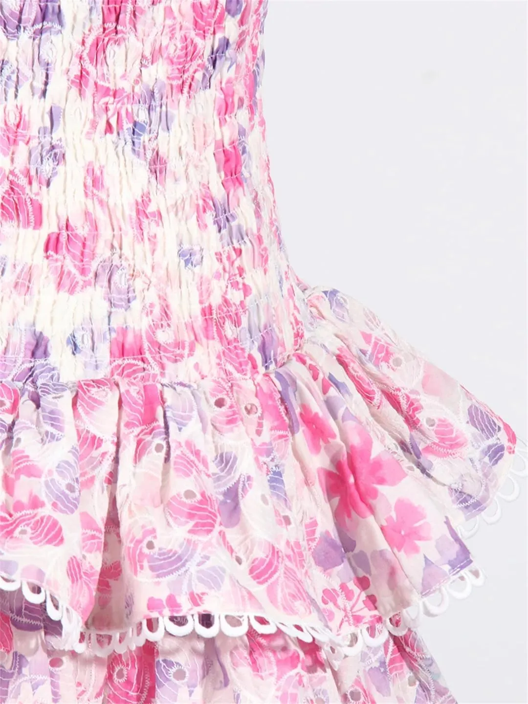 Women Floral Print Spliced Ruffles Short Dresses Strapless Sleeveless High Waist Slim Mini Dress