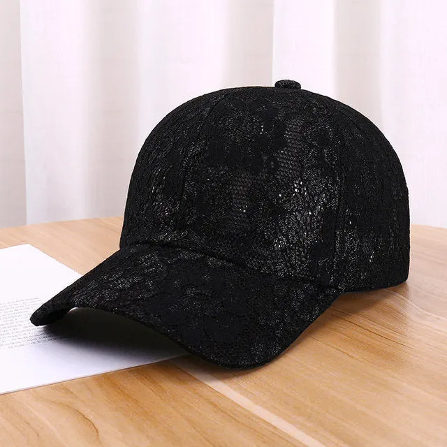 Women Hollow Lace Flower Baseball Cap Summer Breathable Mesh Sun Hat