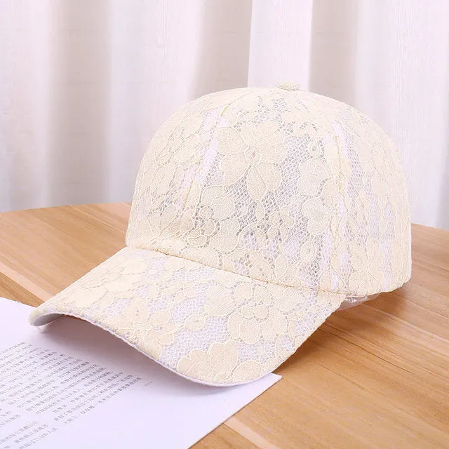 Women Hollow Lace Flower Baseball Cap Summer Breathable Mesh Sun Hat