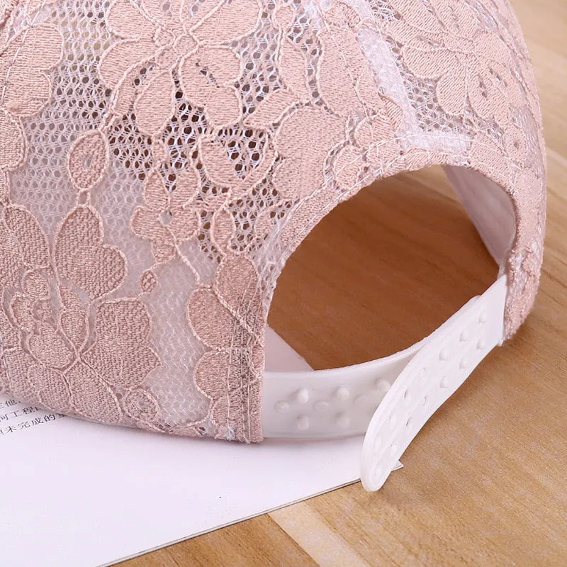 Women Hollow Lace Flower Baseball Cap Summer Breathable Mesh Sun Hat
