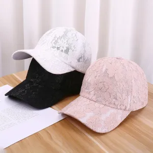 Women Hollow Lace Flower Baseball Cap Summer Breathable Mesh Sun Hat
