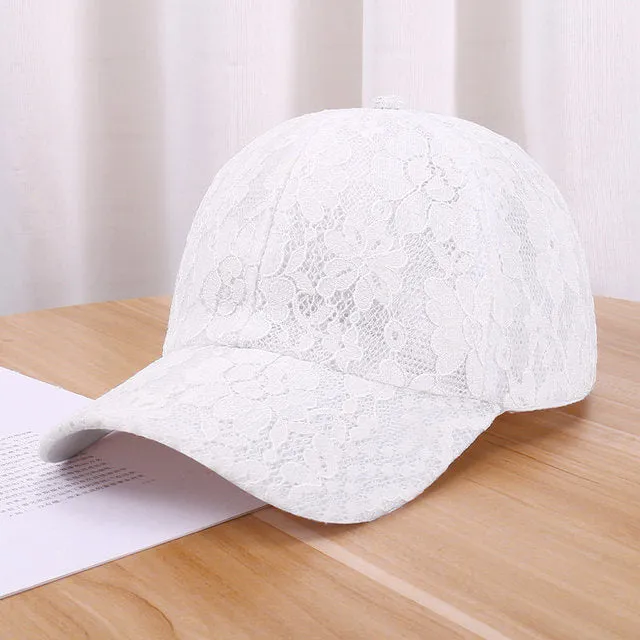 Women Hollow Lace Flower Baseball Cap Summer Breathable Mesh Sun Hat