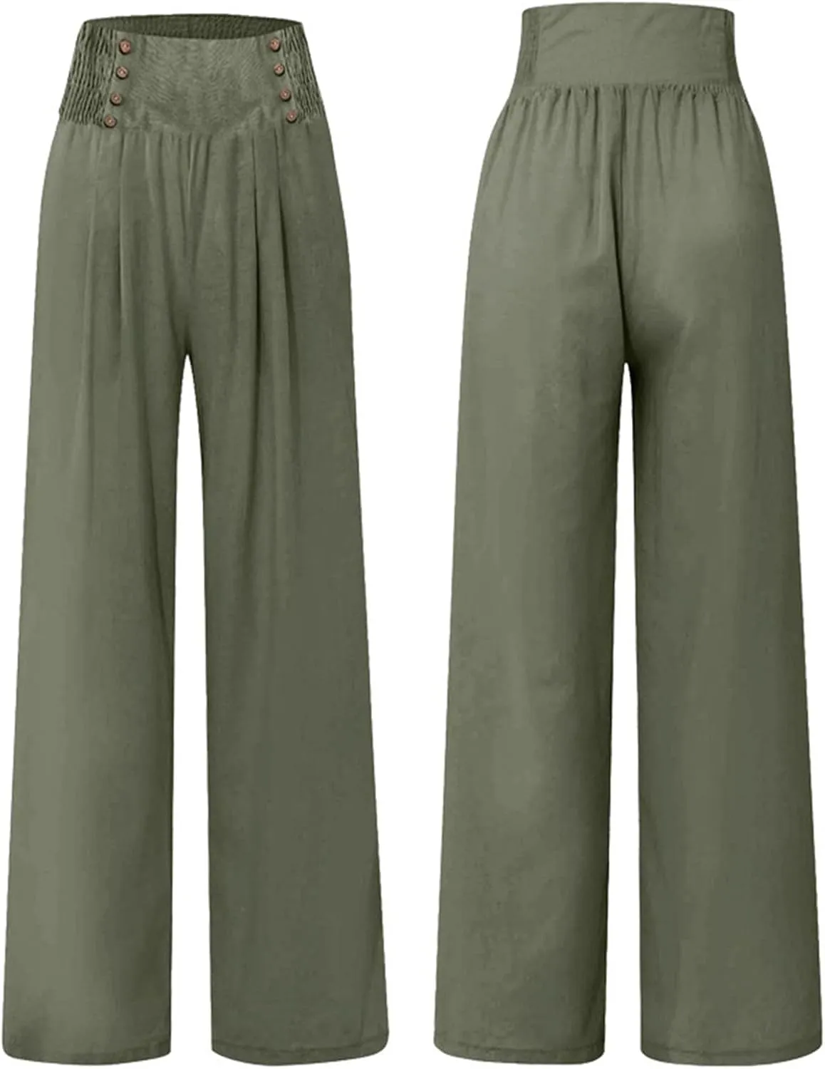 Women Linen Palazzo Pants Summer High Waist Wide Leg Flowy Smocked Pants Beach Vacation Clothes Casual Lounge Outfits