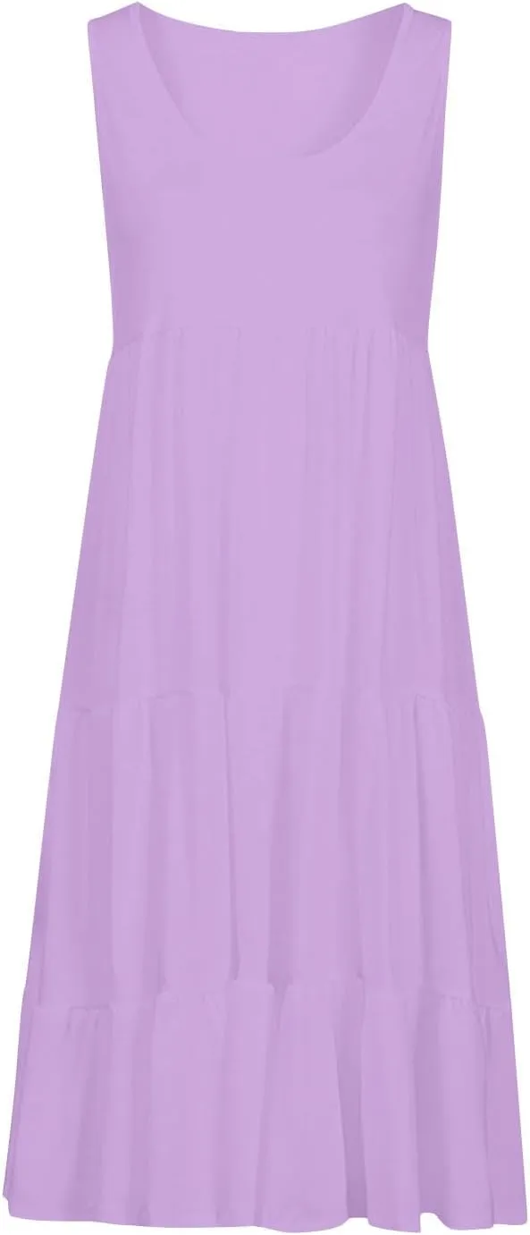 Women Plus Size Summer Dresses Loose Fit Crew Neck Sleeveless Sundress Cute Peplum Tired Beach Vacation Midi Dress