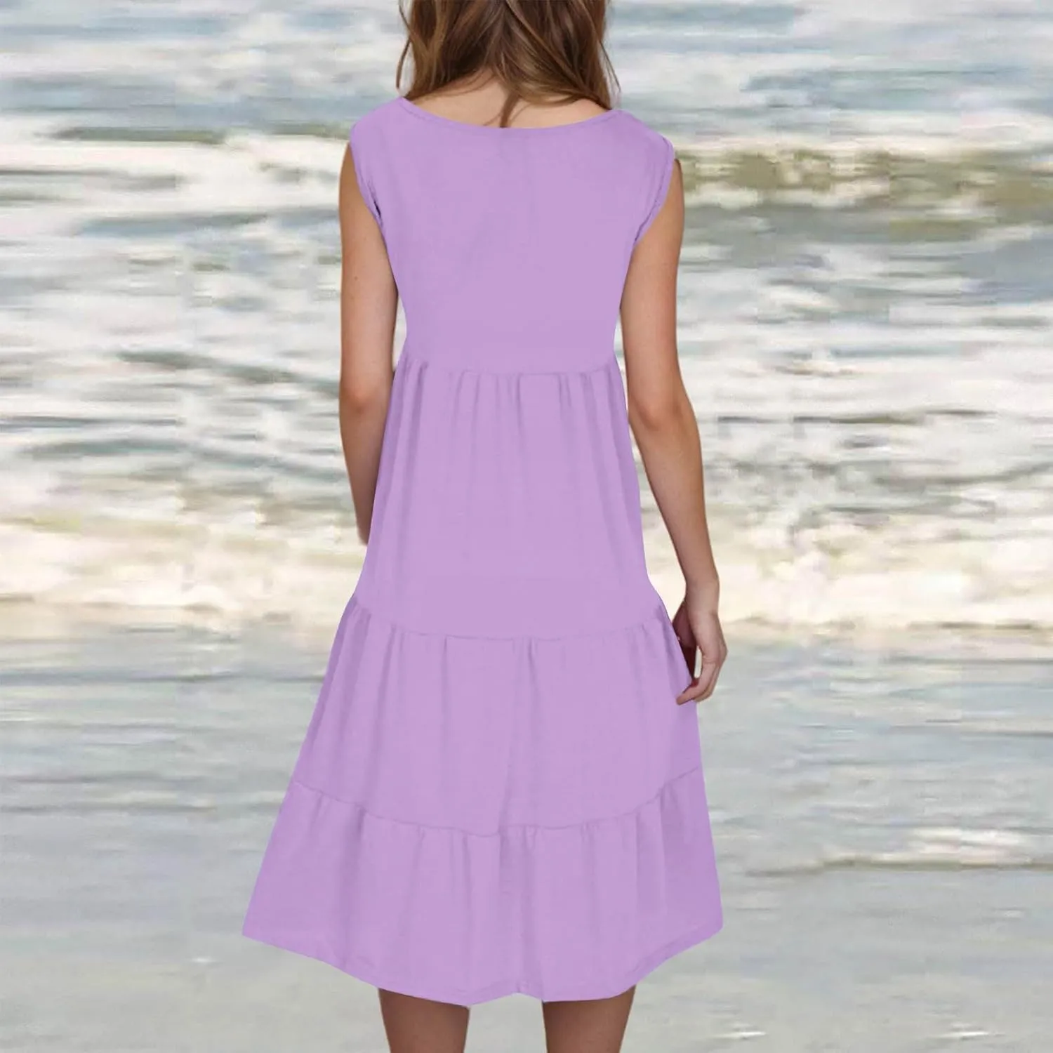 Women Plus Size Summer Dresses Loose Fit Crew Neck Sleeveless Sundress Cute Peplum Tired Beach Vacation Midi Dress