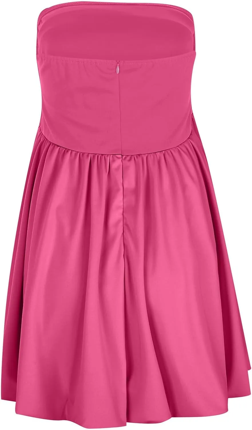 Women Sexy Ruched Strapless Tube Mini Dress Sleeveless Backless Tiered Layered Ruffle Hem A-Line Short Dress