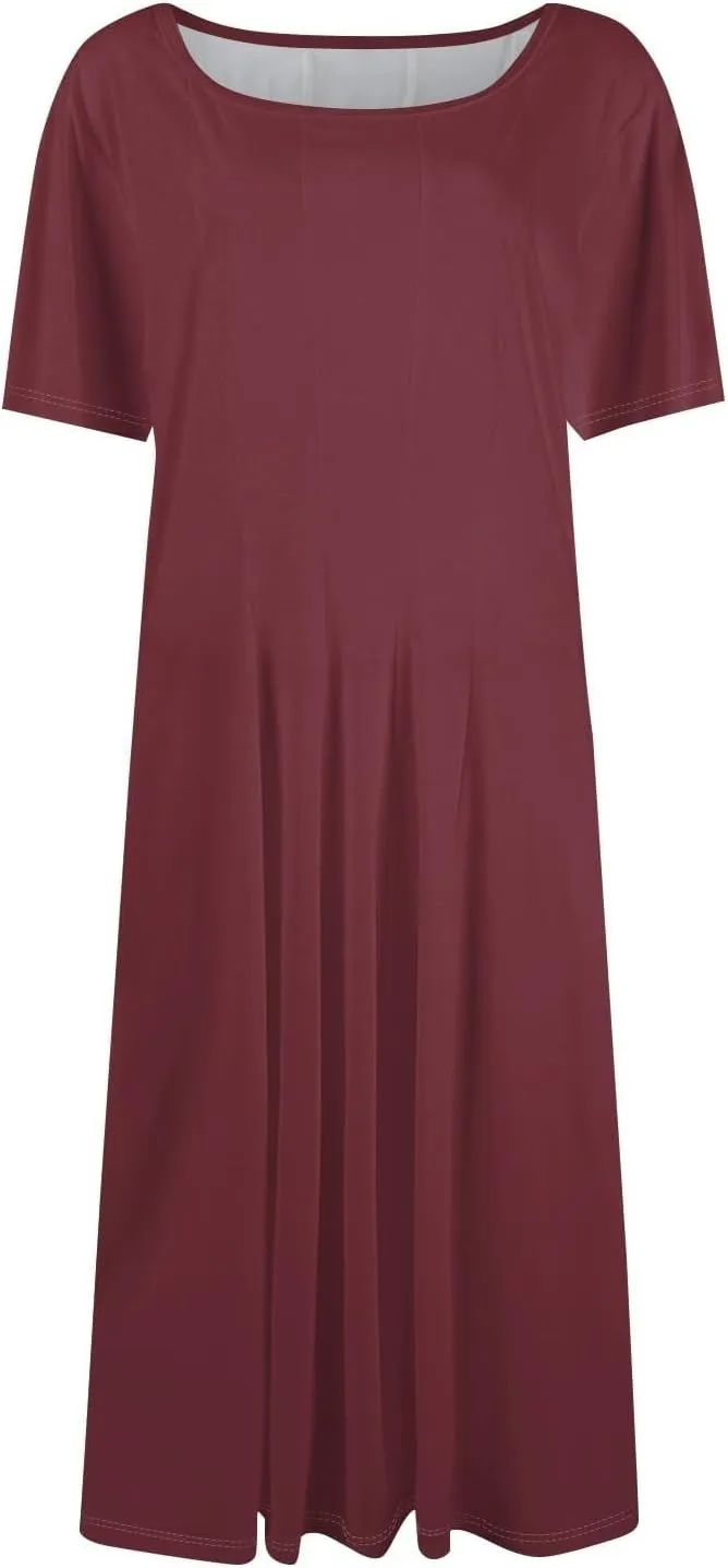 Women Summer Short Sleeve Midi Dress with Pockets Casual Aline Flowy Tshirt Dress Floral Vocation Beach Sundress