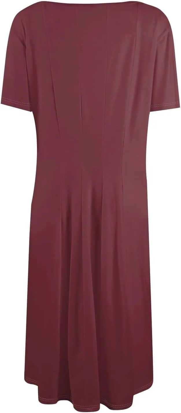 Women Summer Short Sleeve Midi Dress with Pockets Casual Aline Flowy Tshirt Dress Floral Vocation Beach Sundress