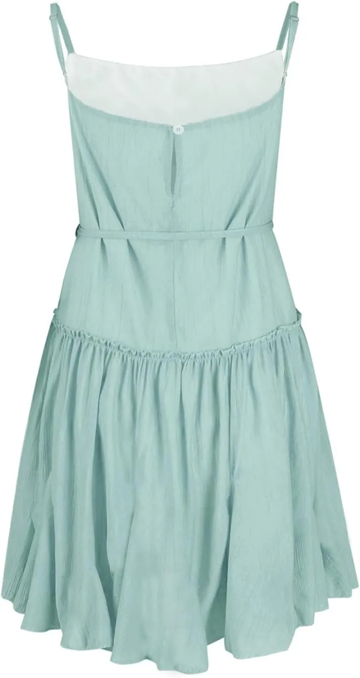 Women Swimwear Sundress Modest Swim Mini Camisole Skirt Dress Waist Tiered Ruffle Casual Suit Trendy Beach Summer