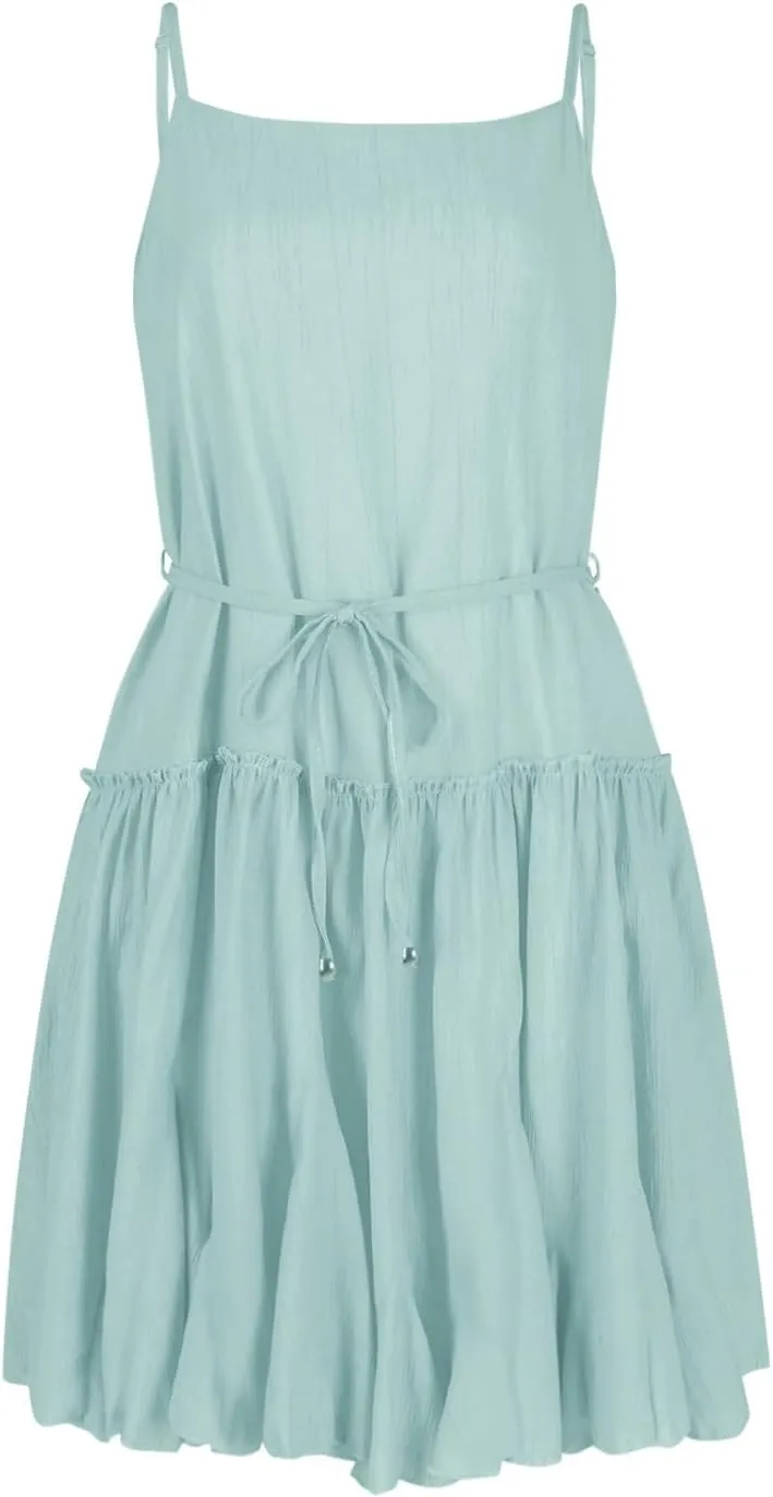 Women Swimwear Sundress Modest Swim Mini Camisole Skirt Dress Waist Tiered Ruffle Casual Suit Trendy Beach Summer