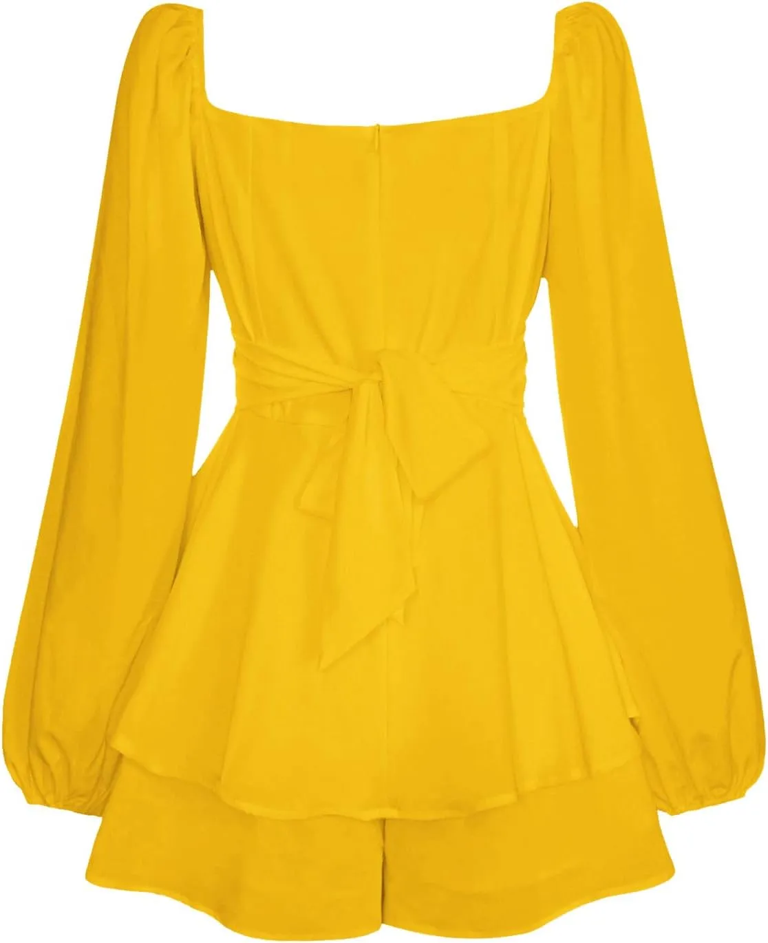 Women's 2025 Casual Long Sleeve Dresses Empire Waist Tie Back a Line Mini Dresses Layer Ruffle Hem Short Dresses