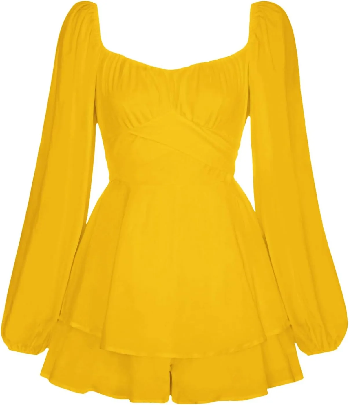 Women's 2025 Casual Long Sleeve Dresses Empire Waist Tie Back a Line Mini Dresses Layer Ruffle Hem Short Dresses