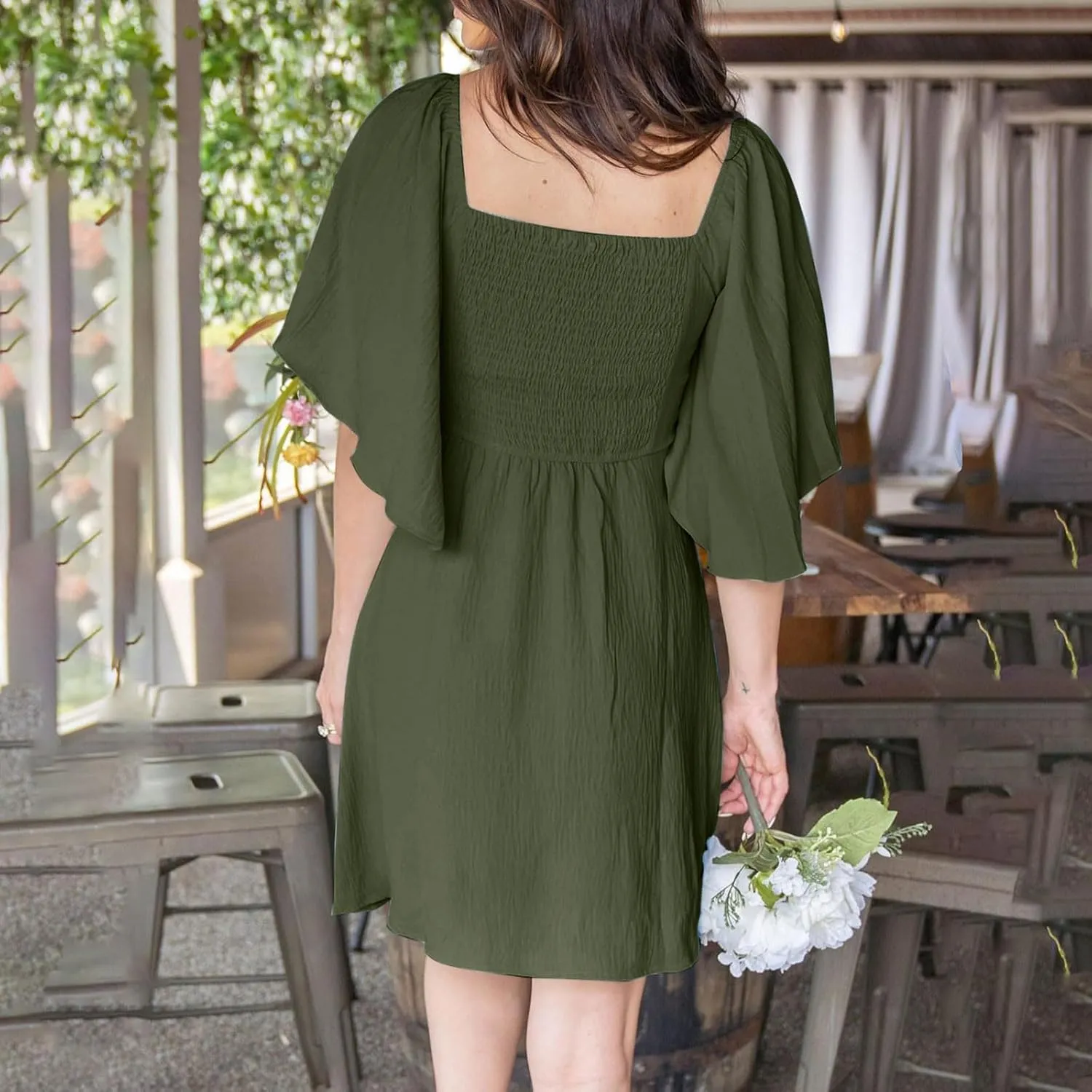 Womens Boho Ruffle Midi Dress Tie Front Sweetheart Neckline Casual Dress Solid Color Aline Dress Trendy Summer Sundress