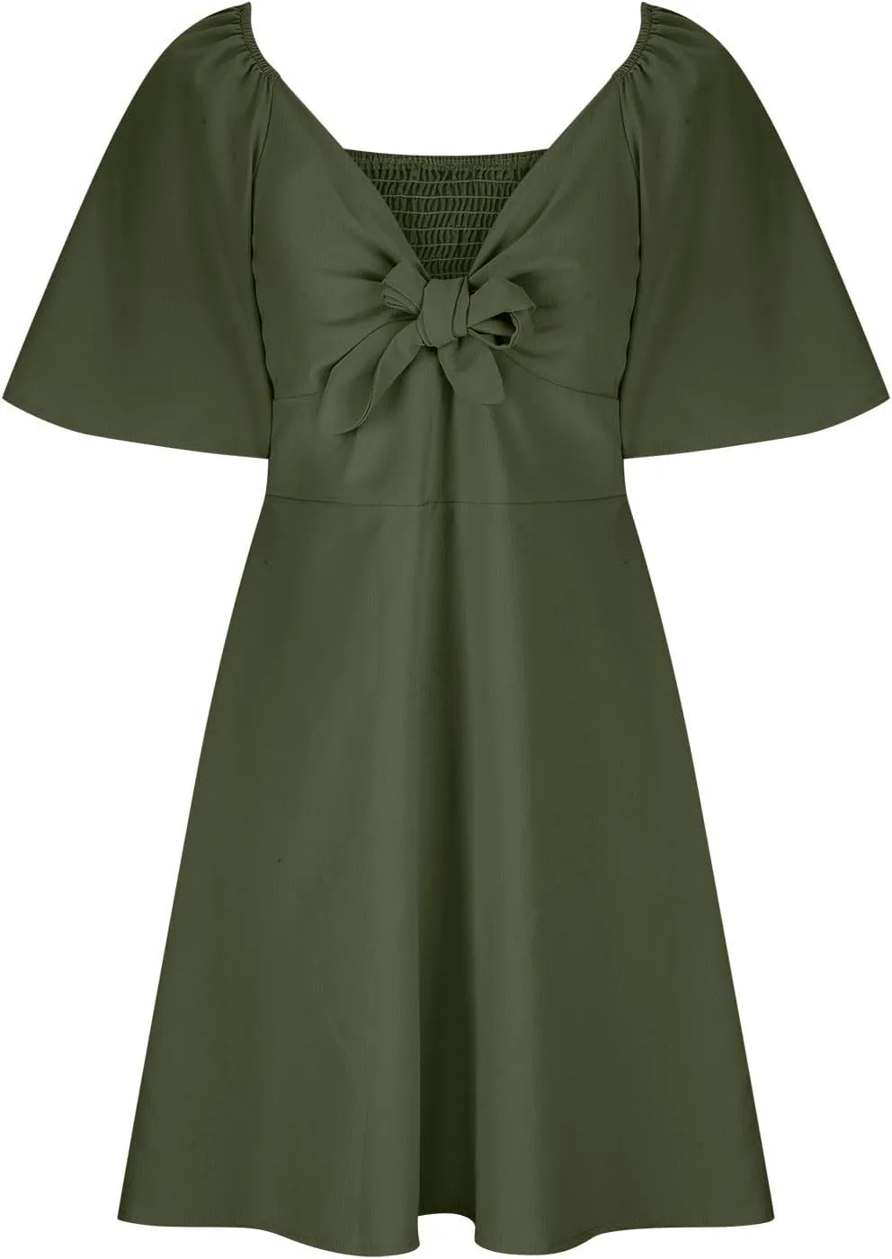 Womens Boho Ruffle Midi Dress Tie Front Sweetheart Neckline Casual Dress Solid Color Aline Dress Trendy Summer Sundress