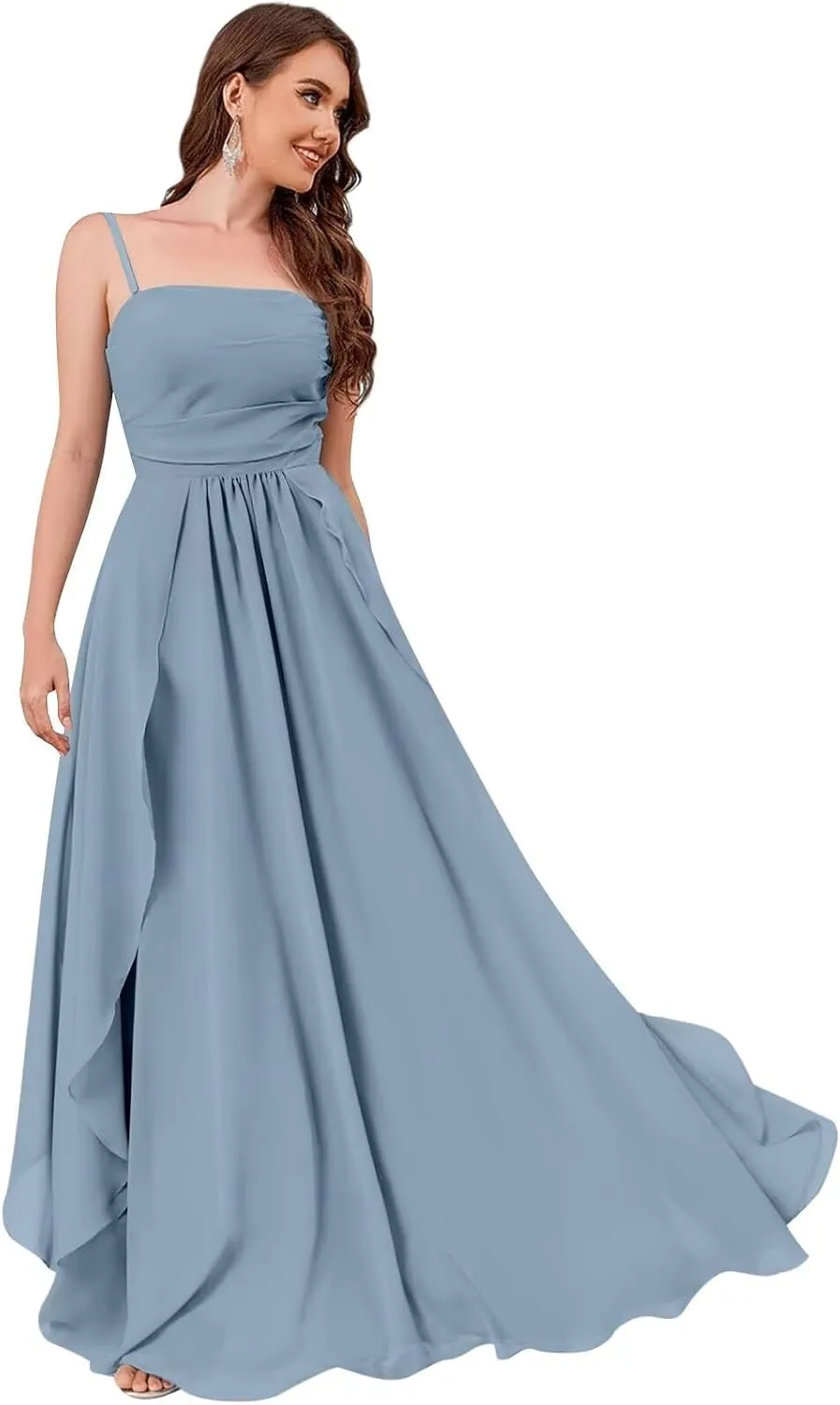 Women's Chiffon Bridesmaid Dresses for Beach Wedding Long Spaghetti Strap Boho Formal Evening Gowns