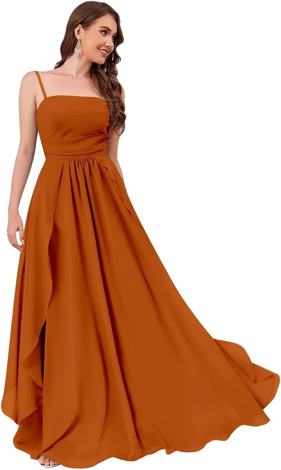 Women's Chiffon Bridesmaid Dresses for Beach Wedding Long Spaghetti Strap Boho Formal Evening Gowns