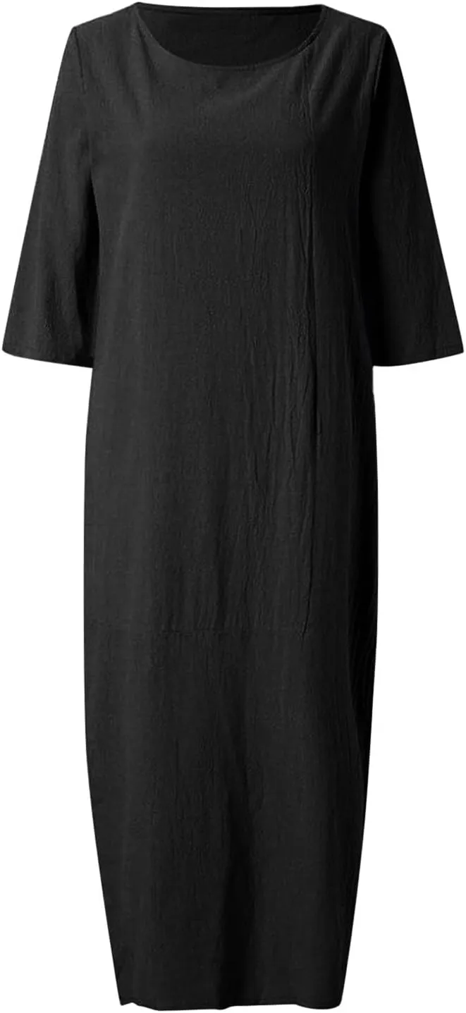 Womens Cotton Dresses Half Sleeve Plus Size T Shirt Midi Dress Summer Casual Loose Flowy Sundress Sleepwear Lounge