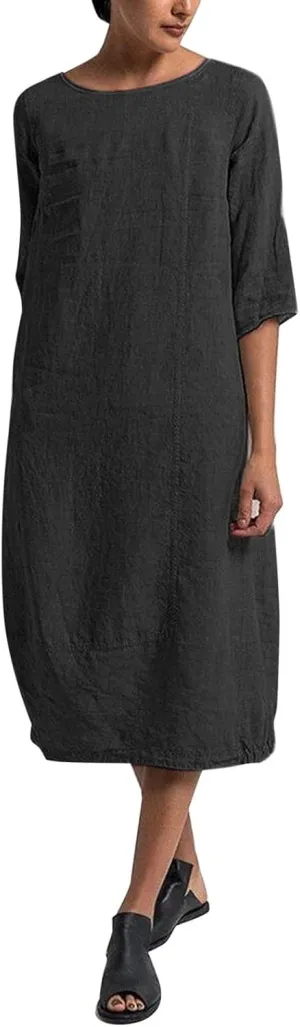 Womens Cotton Dresses Half Sleeve Plus Size T Shirt Midi Dress Summer Casual Loose Flowy Sundress Sleepwear Lounge