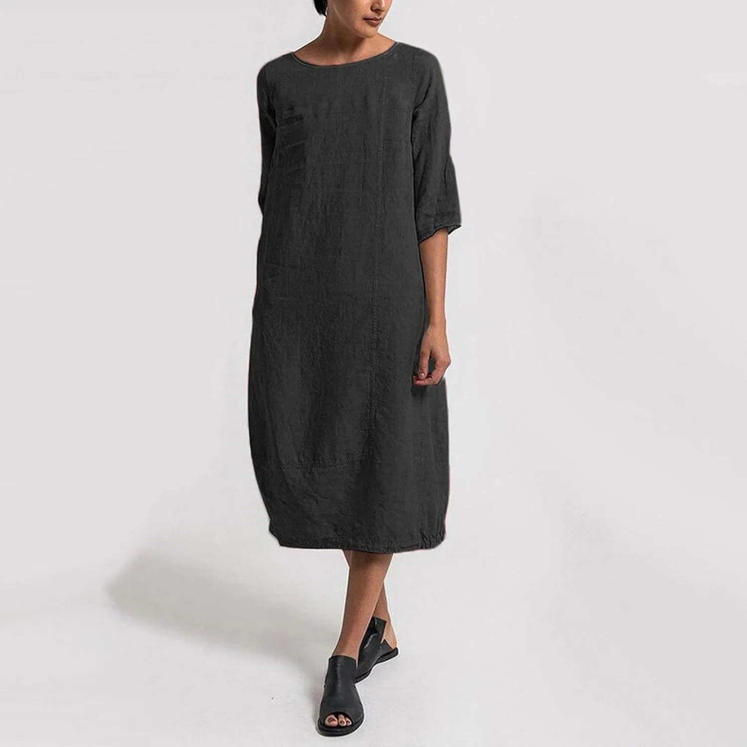 Womens Cotton Dresses Half Sleeve Plus Size T Shirt Midi Dress Summer Casual Loose Flowy Sundress Sleepwear Lounge