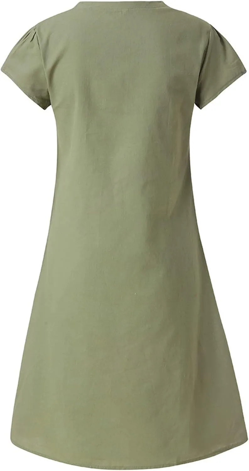 Womens Dresses Short Sleeve V Neck Cute Sun Dress T Shirts Knee Length Casual Dresses Fashion Plus Size Sundresses