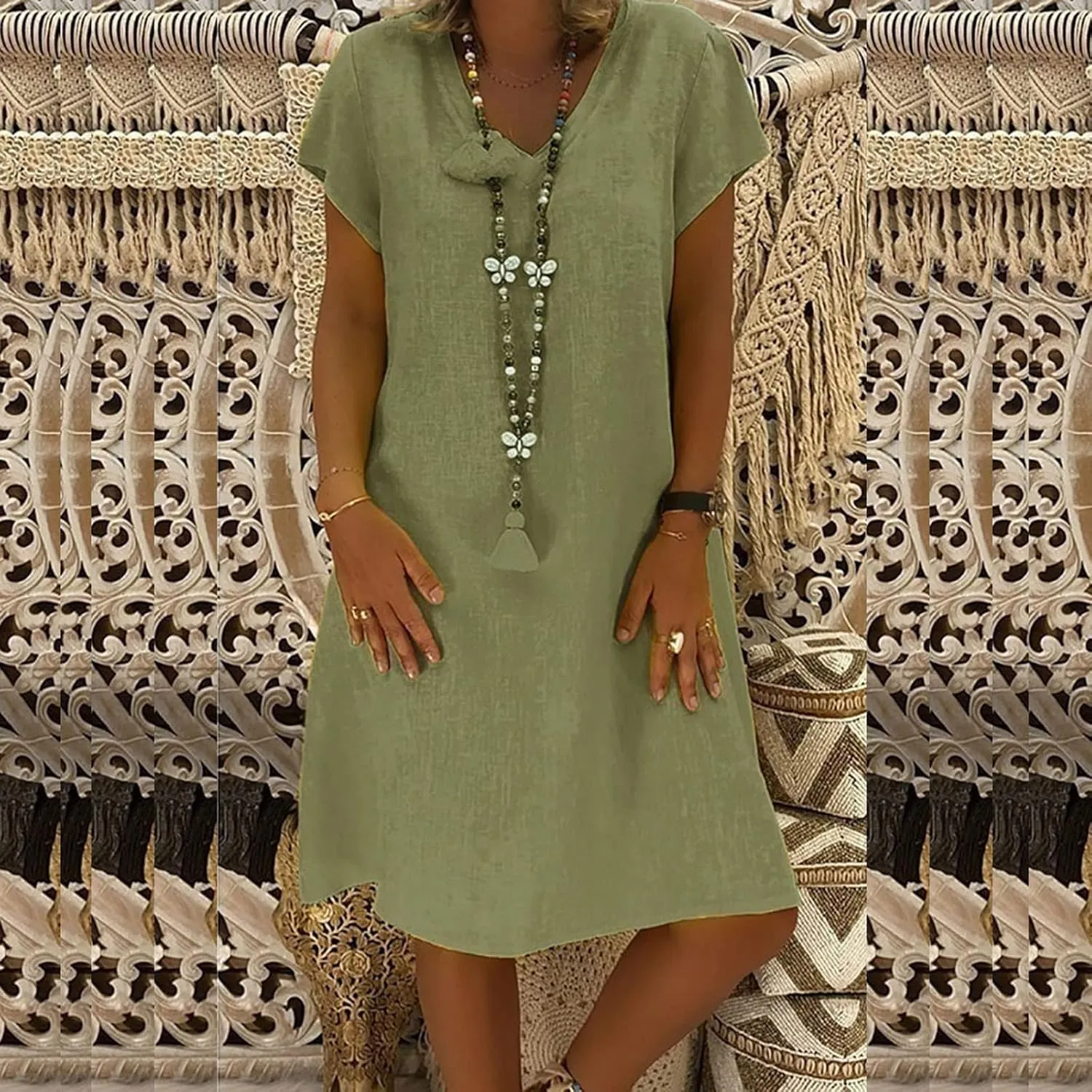 Womens Dresses Short Sleeve V Neck Cute Sun Dress T Shirts Knee Length Casual Dresses Fashion Plus Size Sundresses