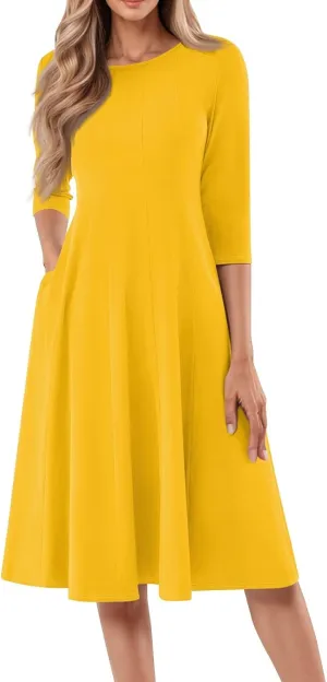 Women's Formal Dresses Solid Color Flowy Vintage Casual Swing Summer Spring Midi 3/4 Sleeve Dress