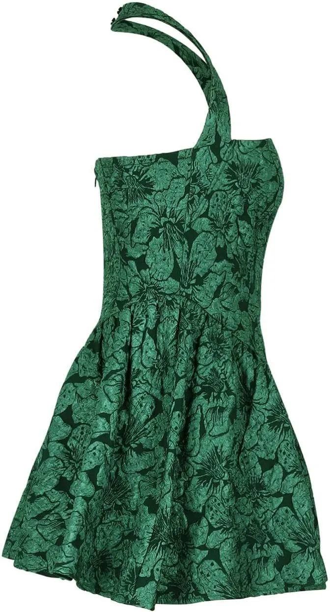 Women's Halter Ruffle Hem Mini Dress Floral Sleeveless Corset Short Backless Party Dresses