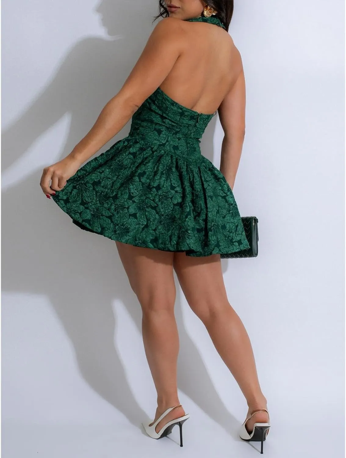 Women's Halter Ruffle Hem Mini Dress Floral Sleeveless Corset Short Backless Party Dresses