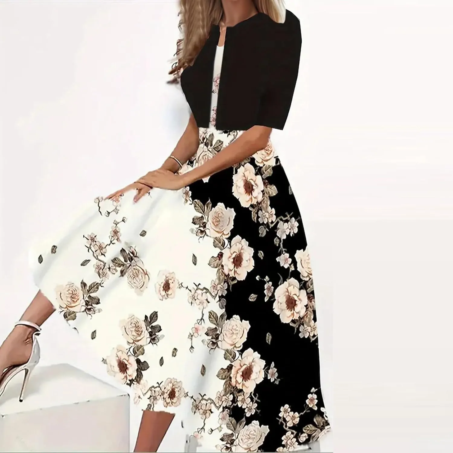 Womens Linen Dress with Jacket 2 Piece Outfit Floral Sleeveless Loose Maxi Summer Dresses Formal Casual Beach Swing Dresses