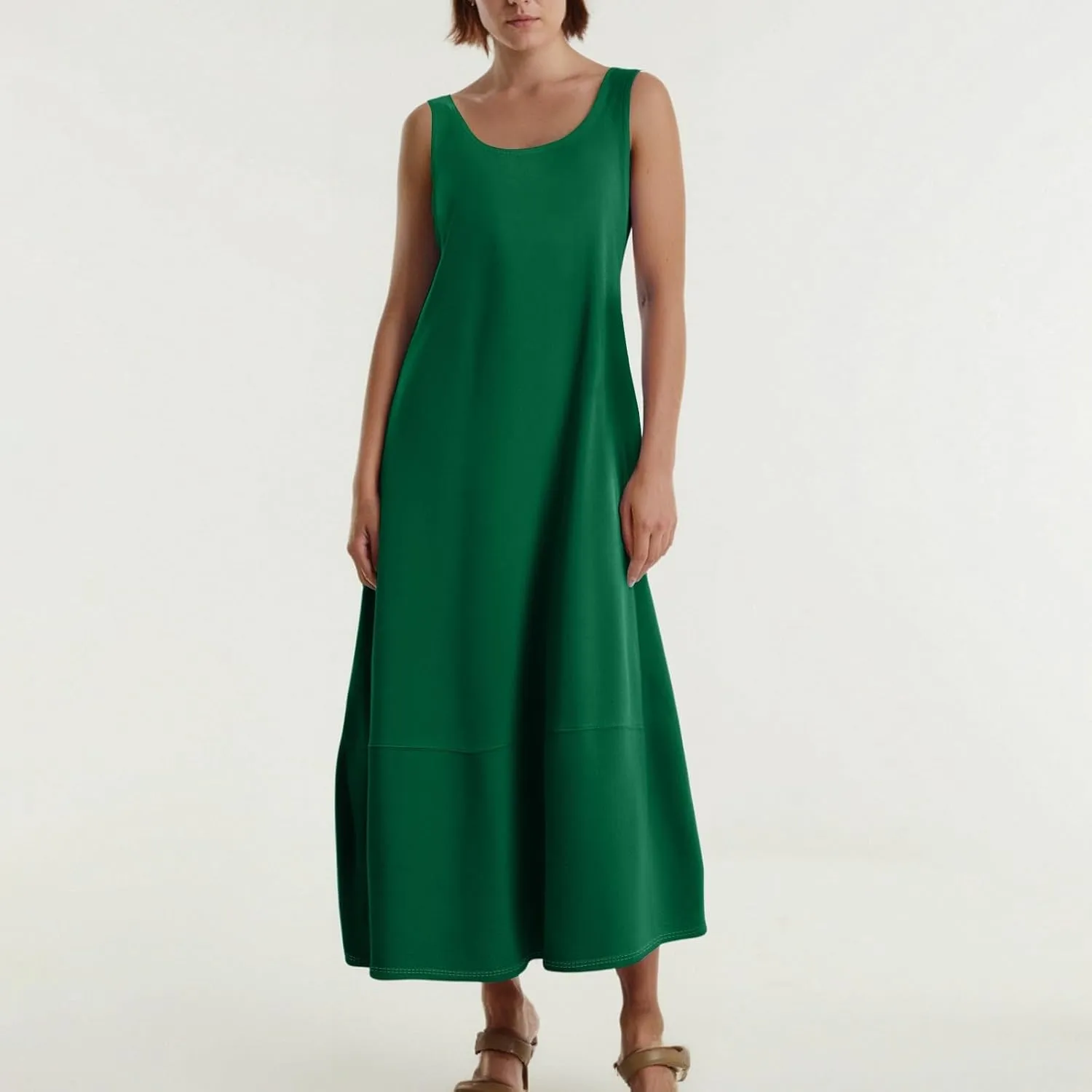 Women's Loose Casual Midi Cotton Dresses Sundress Sleeveless Beach Summer Trendy Tank Top Dress with Pockets