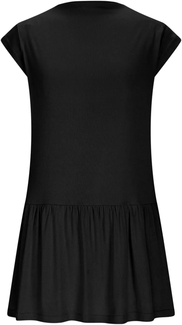Womens Mock Neck Sleeveless Mini Dress Casual Summer Flowy Dresses Loose Fit Ruffle Hem Dress Comfy Trendy Sundress