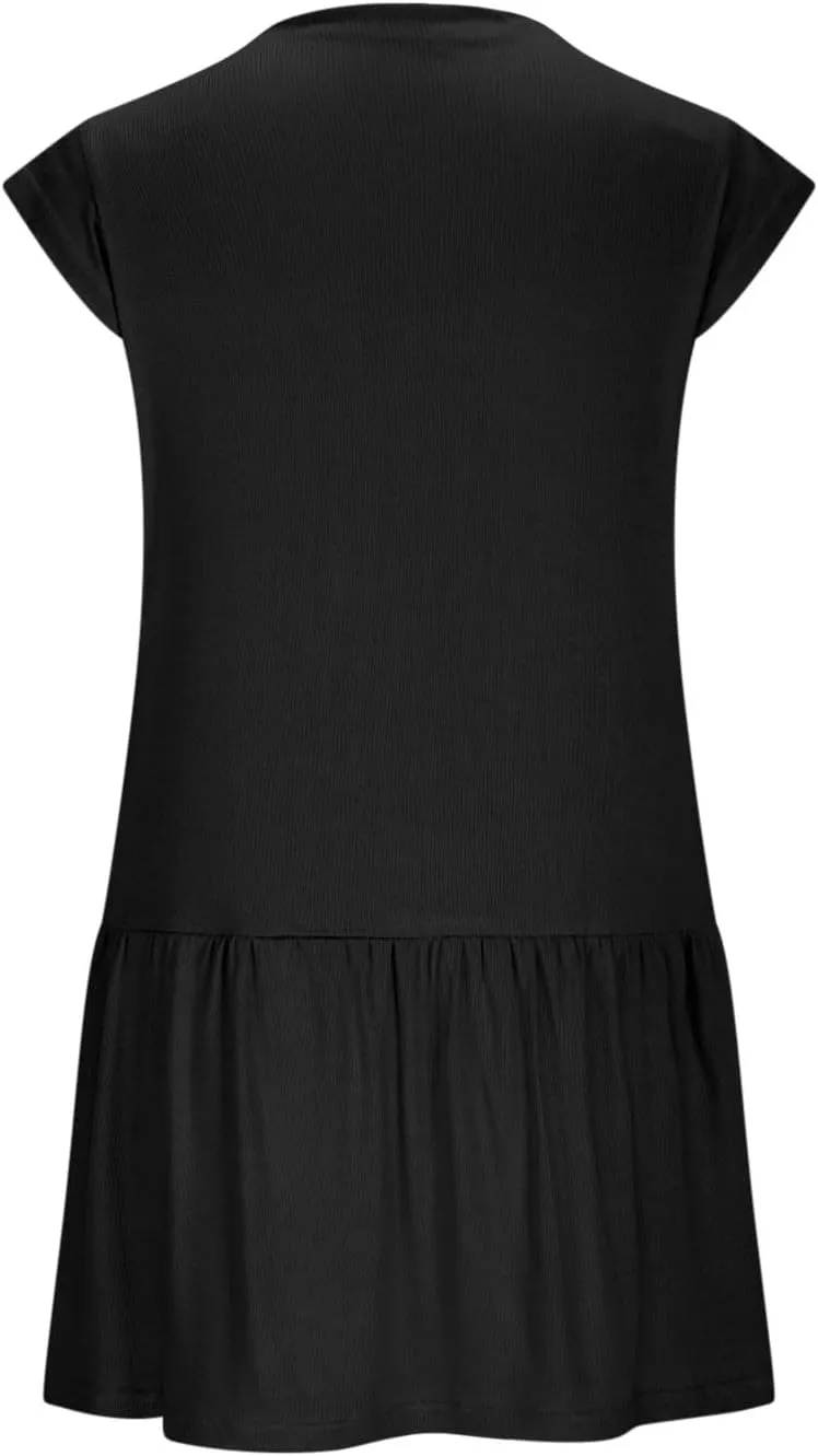 Womens Mock Neck Sleeveless Mini Dress Casual Summer Flowy Dresses Loose Fit Ruffle Hem Dress Comfy Trendy Sundress