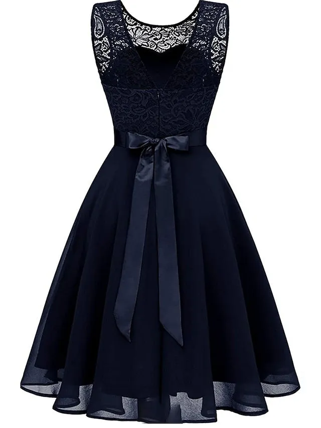 Women's Party Dress Lace Dress Knee Length Dress Pink Red Wine Dark Blue Red White Black Sleeveless Pure Color Lace Spring Summer Crew Neck Elegant 2022 XS S M L XL XXL XXXL