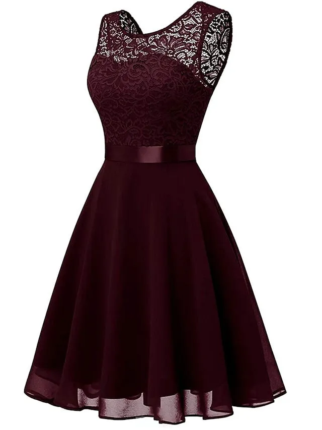 Women's Party Dress Lace Dress Knee Length Dress Pink Red Wine Dark Blue Red White Black Sleeveless Pure Color Lace Spring Summer Crew Neck Elegant 2022 XS S M L XL XXL XXXL