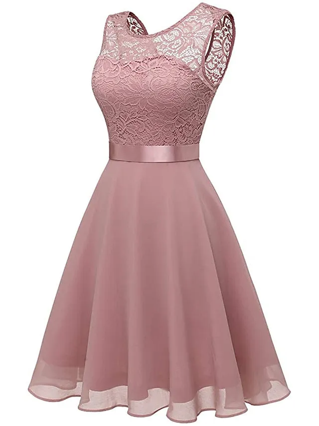 Women's Party Dress Lace Dress Knee Length Dress Pink Red Wine Dark Blue Red White Black Sleeveless Pure Color Lace Spring Summer Crew Neck Elegant 2022 XS S M L XL XXL XXXL