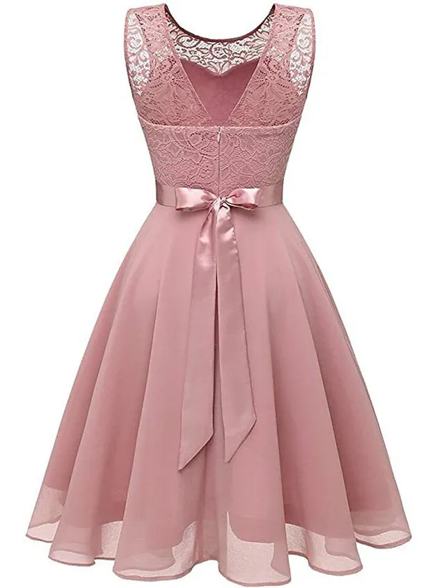 Women's Party Dress Lace Dress Knee Length Dress Pink Red Wine Dark Blue Red White Black Sleeveless Pure Color Lace Spring Summer Crew Neck Elegant 2022 XS S M L XL XXL XXXL