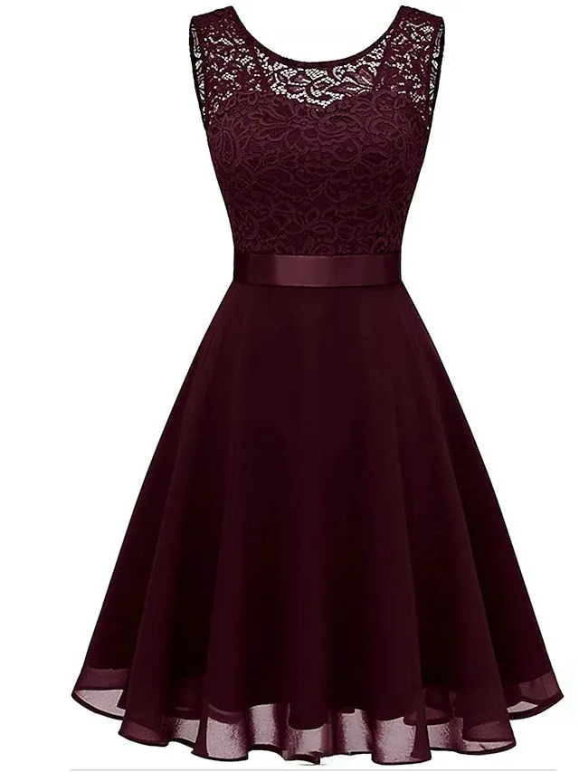 Women's Party Dress Lace Dress Knee Length Dress Pink Red Wine Dark Blue Red White Black Sleeveless Pure Color Lace Spring Summer Crew Neck Elegant 2022 XS S M L XL XXL XXXL