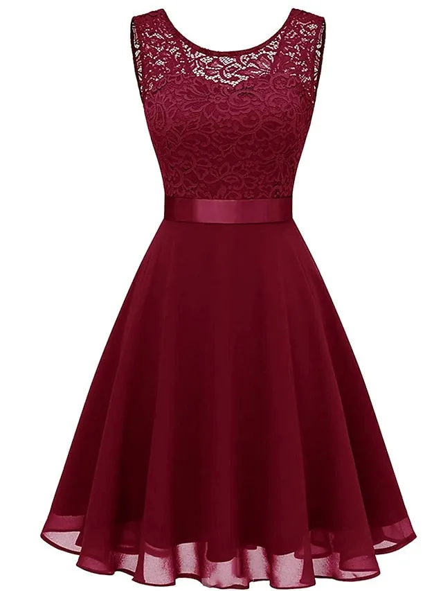 Women's Party Dress Lace Dress Knee Length Dress Pink Red Wine Dark Blue Red White Black Sleeveless Pure Color Lace Spring Summer Crew Neck Elegant 2022 XS S M L XL XXL XXXL