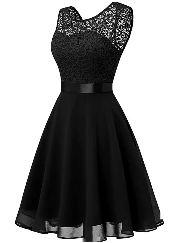 Women's Party Dress Lace Dress Knee Length Dress Pink Red Wine Dark Blue Red White Black Sleeveless Pure Color Lace Spring Summer Crew Neck Elegant 2022 XS S M L XL XXL XXXL