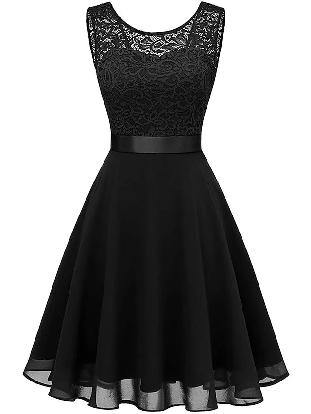Women's Party Dress Lace Dress Knee Length Dress Pink Red Wine Dark Blue Red White Black Sleeveless Pure Color Lace Spring Summer Crew Neck Elegant 2022 XS S M L XL XXL XXXL