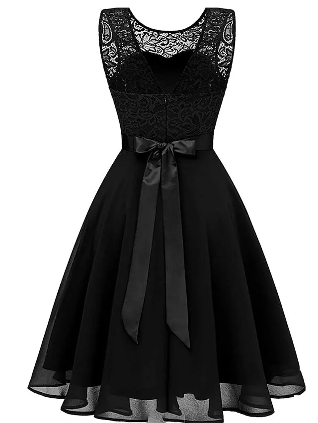 Women's Party Dress Lace Dress Knee Length Dress Pink Red Wine Dark Blue Red White Black Sleeveless Pure Color Lace Spring Summer Crew Neck Elegant 2022 XS S M L XL XXL XXXL